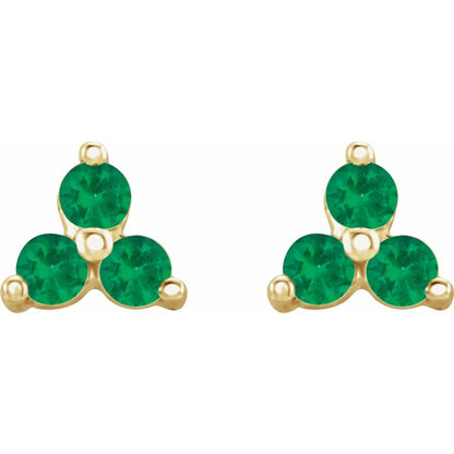 Natural Emerald Three Stone Earrings