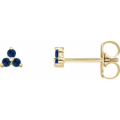 Natural Blue Sapphire Three Stone Earrings