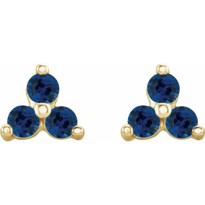 Natural Blue Sapphire Three Stone Earrings