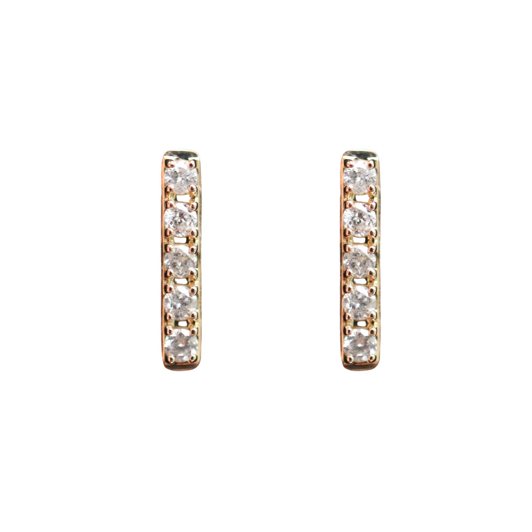 14k Yellow Gold Diamond Bar Studs