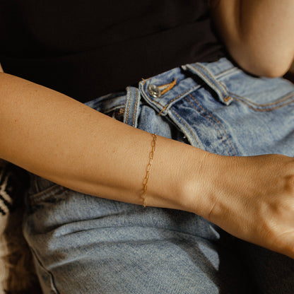 14k Solid Gold Paperclip Bracelet