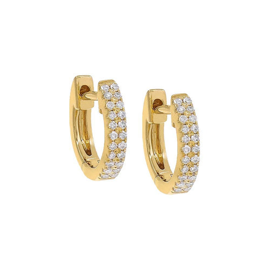 Double Row Petite Pavé Diamond Huggie - 14k Yellow Gold