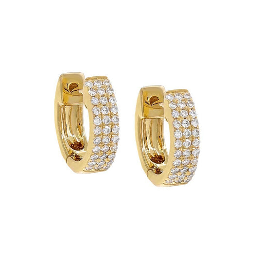 Triple Row Petite Pavé Diamond Huggie - 14k Yellow Gold