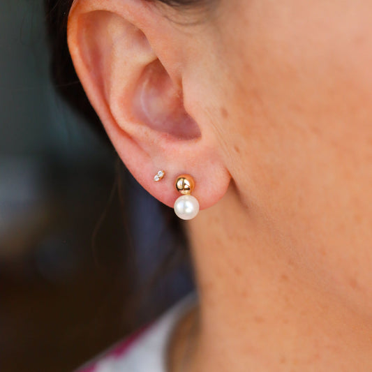 Pearl and Gold Ball Drop Studs