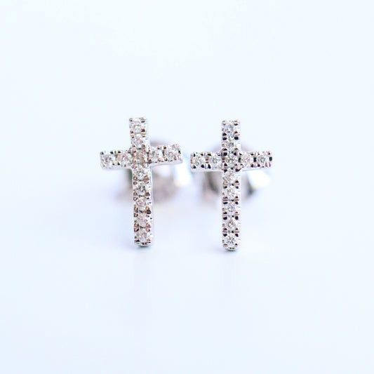 Diamond Cross Studs- White Gold