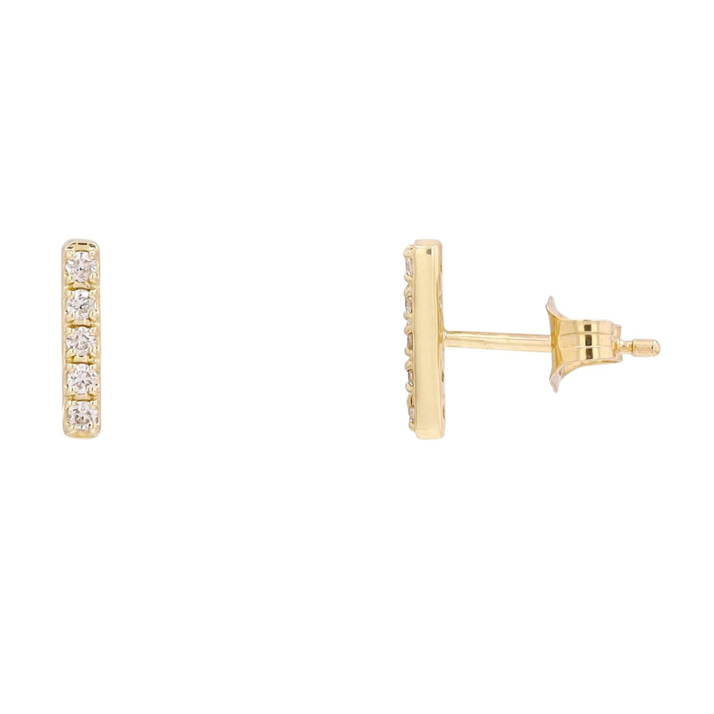 14k Yellow Gold Diamond Bar Studs