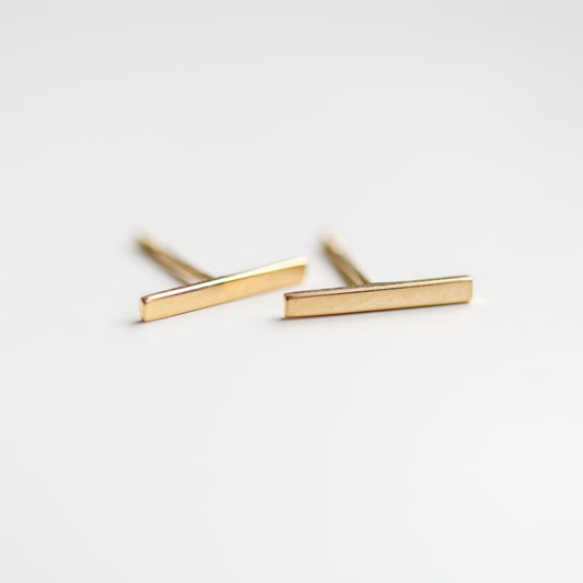 14k Solid Gold Flat Bar Studs