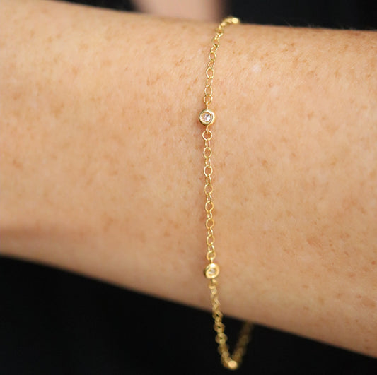 14k Gold and Diamond Station Bracelet