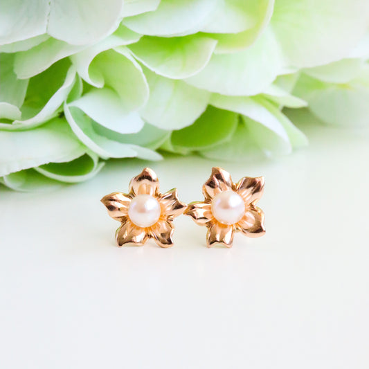 Pearl and Gold Flower Studs