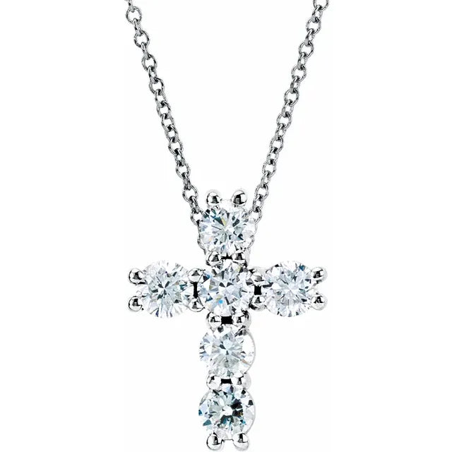 14K White Gold .5 CTW Natural Diamond Cross 18" Necklace