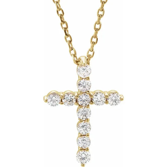 14K Yellow Gold .25 CTW Natural Diamond Cross 16"-18" Necklace