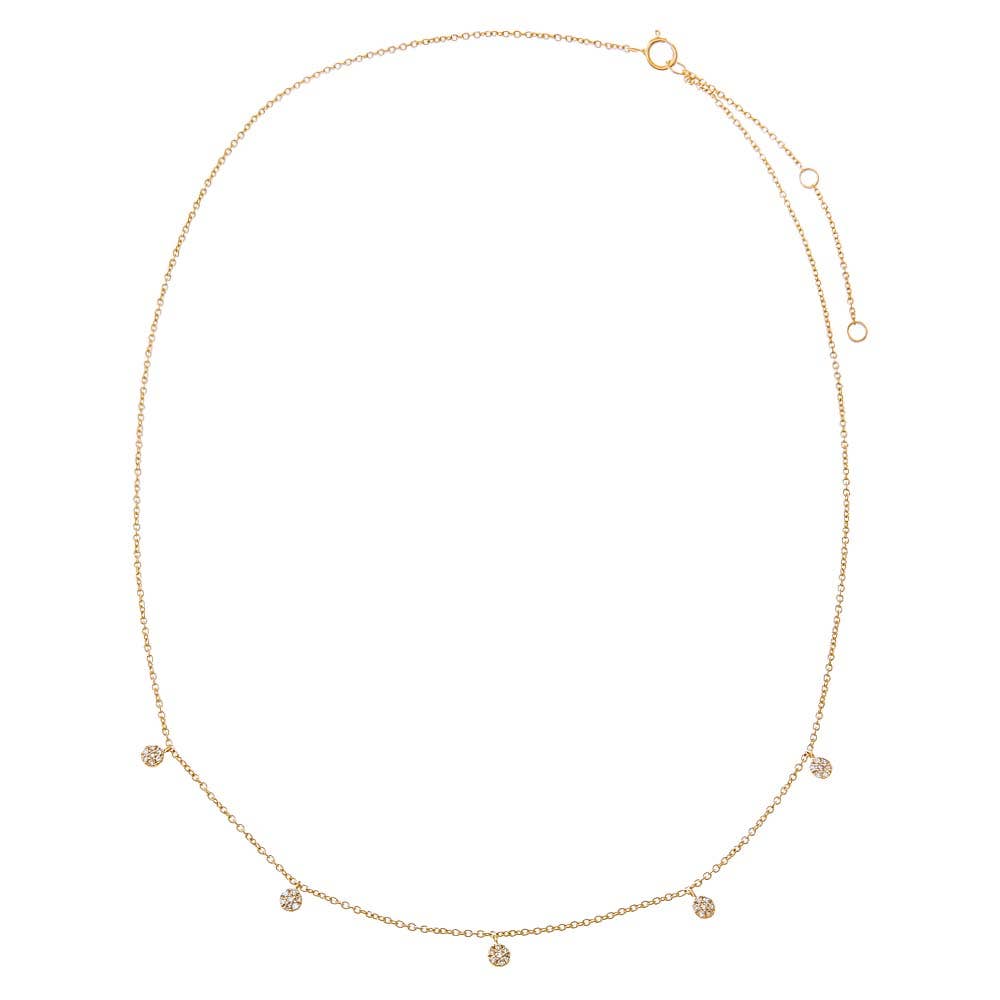 14k Gold and Diamond Pave Multi Dangling Round Pendant Necklace