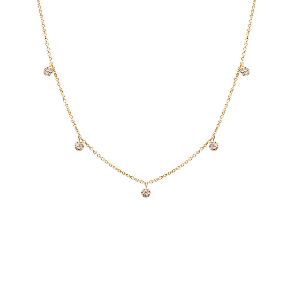 14k Gold and Diamond Pave Multi Dangling Round Pendant Necklace