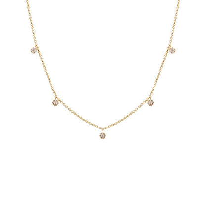 14k Gold and Diamond Pave Multi Dangling Round Pendant Necklace