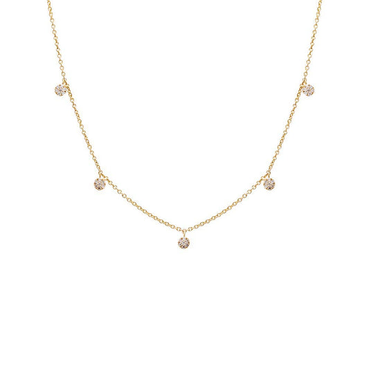 14k Gold and Diamond Pave Multi Dangling Round Pendant Necklace