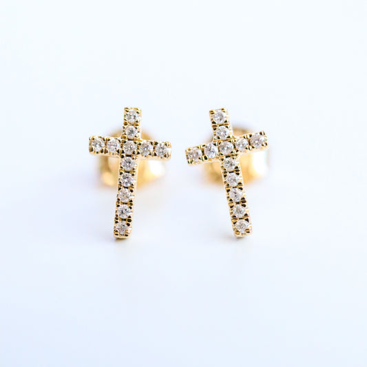 Diamond Cross Studs- Yellow Gold